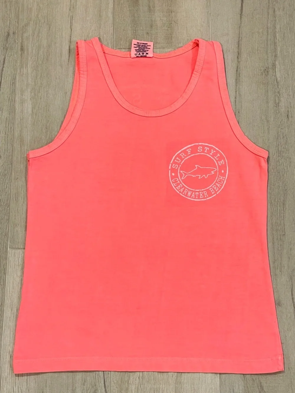 Trading Co Surf Style Clearwater Beach Neon Coral Tank Top Shark Graphic XS